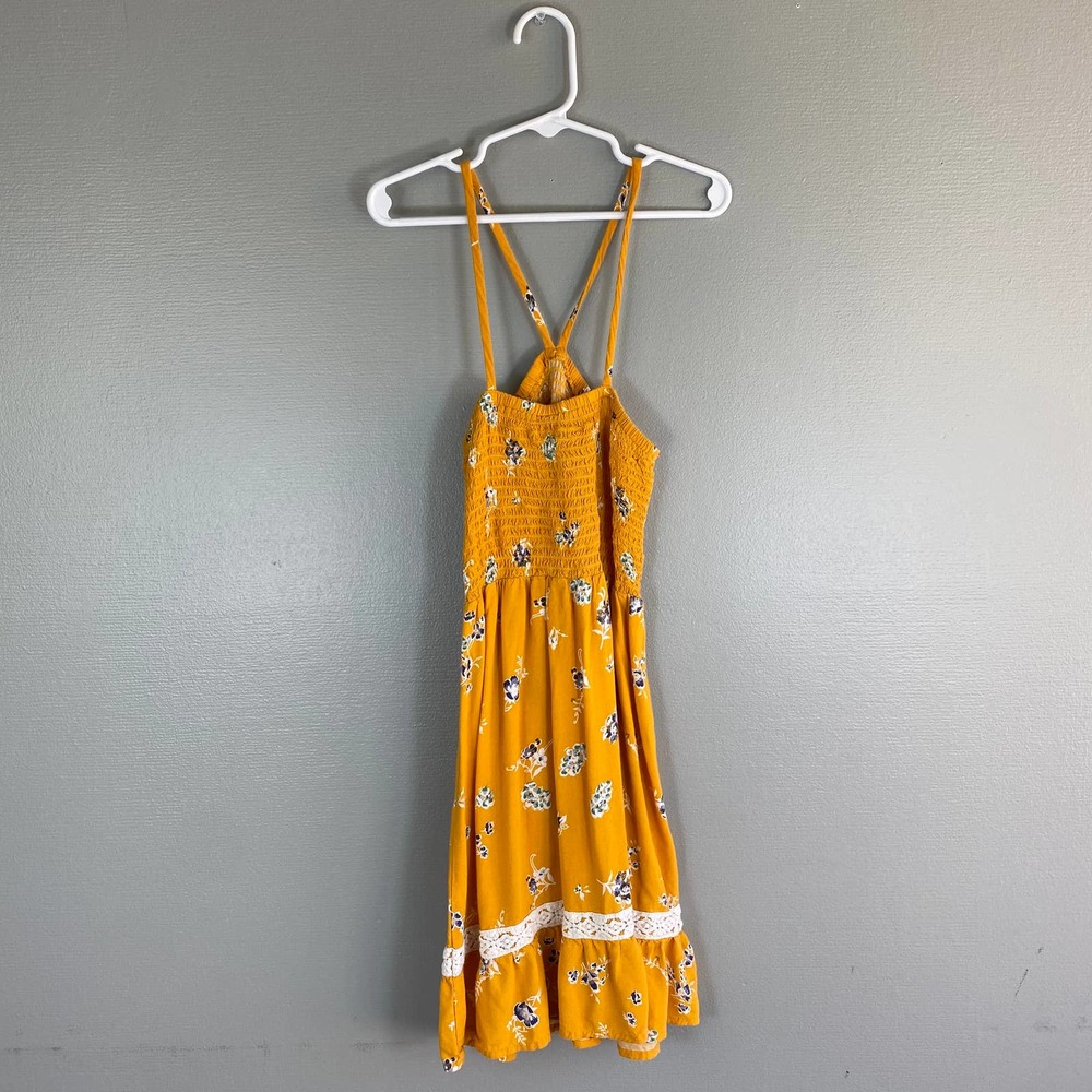 Art Class Target Girl's Bohemian Smocked Floral Mustard Dress Size M 7/8